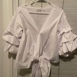 DO+BE White Puffy Sleeve Wrap Around Blouse